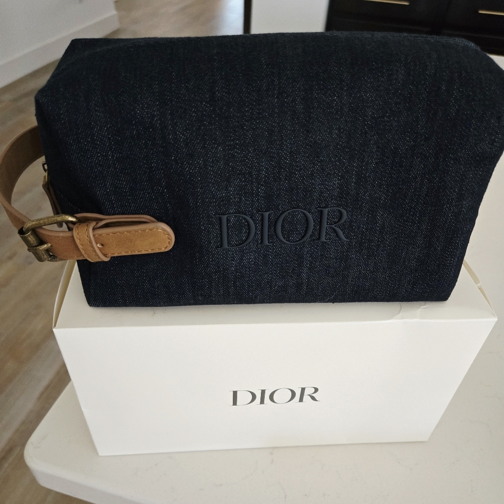 Brand New In Box Dior Denim BAG Dark Denim Blue and Tan Handle Bag DIOR Sauvage